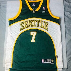 Vtg Reebok Rashard Lewis #7 NBA Seattle Sonics Stitched Jersey Sz Mens Large +2